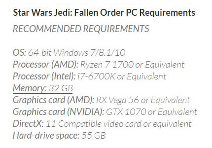 Star Wars Jedi: Fallen Order spec requirements, Star Wars Jedi: Fallen Order ความต้องการของระบบ