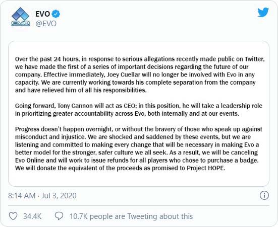 EVO 2020 cancel, EVO 2020 ยกเลิก, EVO twitter